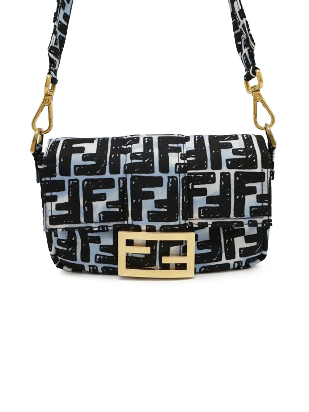 Pre-owned Fendi 2010-2025 Joshua Vides Mini Zucca Nylon Convertible Baguette Satchel In Blue