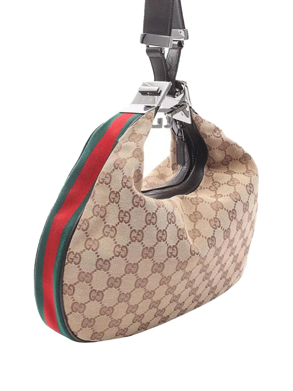 Pre-owned Gucci 2000-2015 Gg Canvas Web Shoulder Bag In Brown