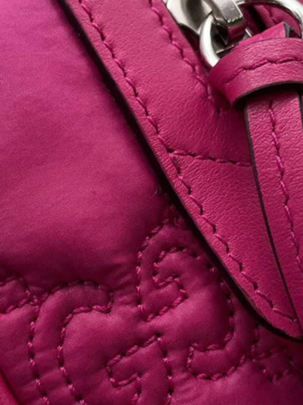 Pre-owned Gucci 2016-2025 Mini Gg Matelasse Nylon Marmont Satchel In Pink