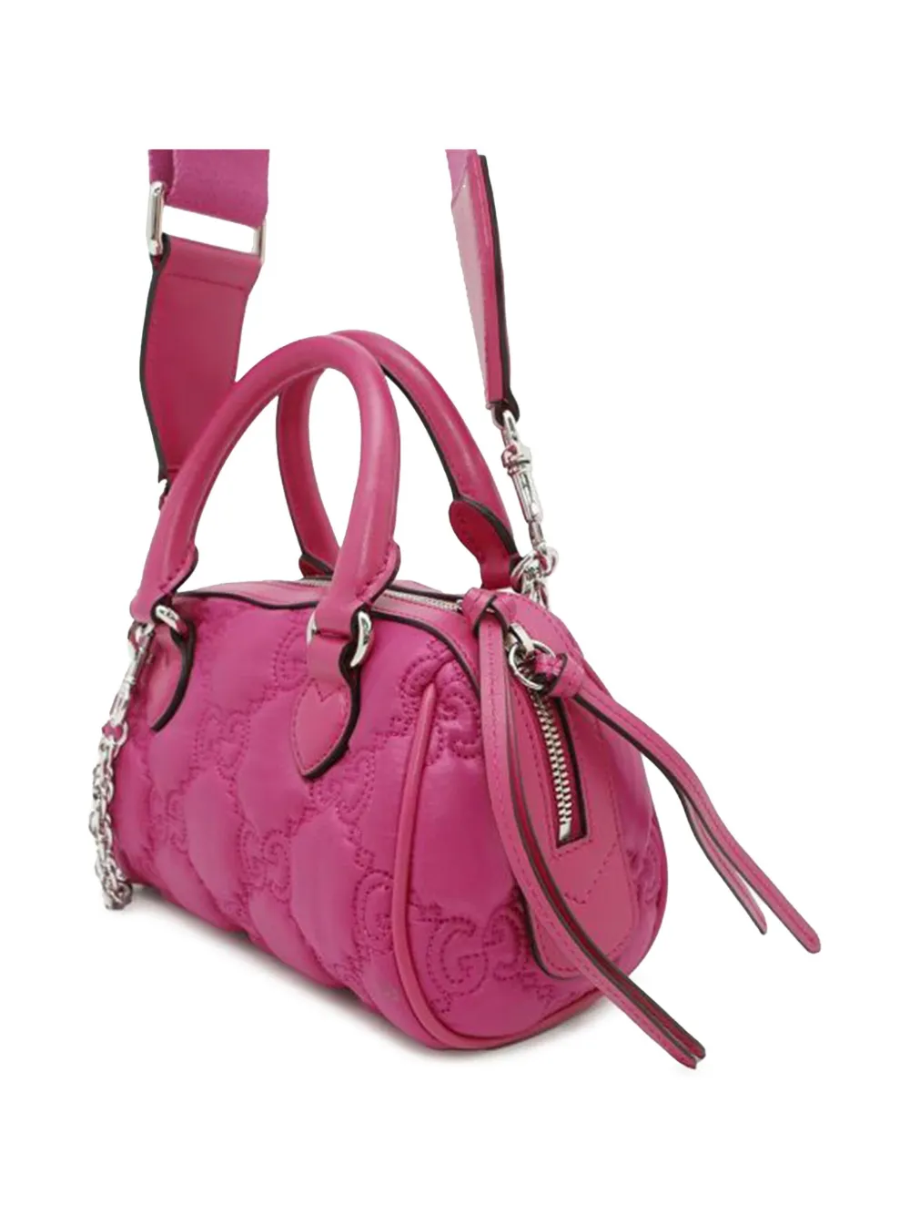 Pre-owned Gucci 2016-2025 Mini Gg Matelasse Nylon Marmont Satchel In Pink