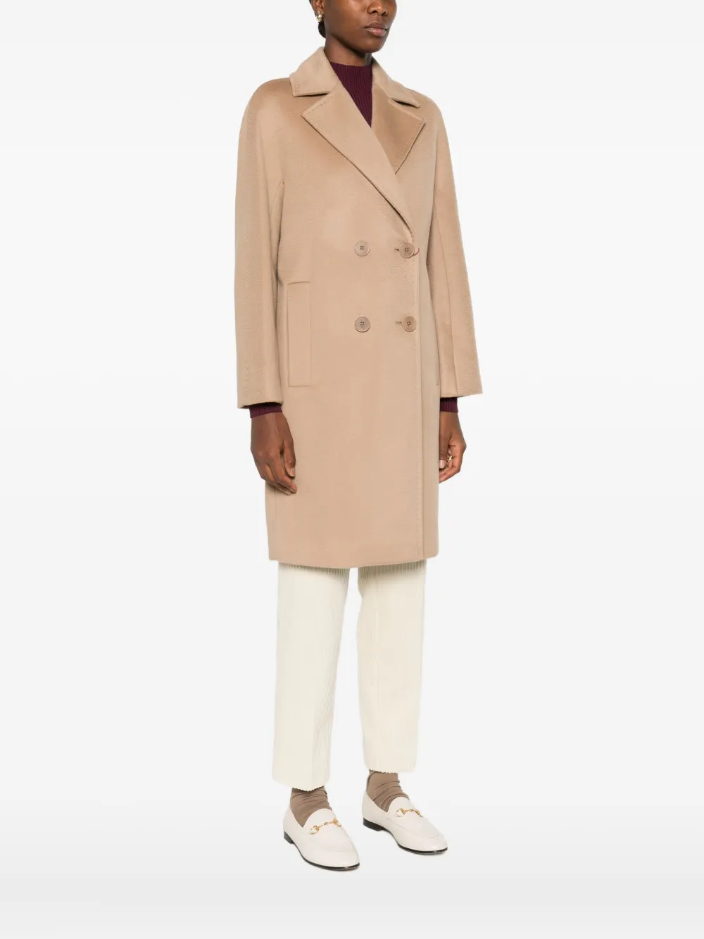 Max Mara Wollen jas met dubbele rij knopen Bruin