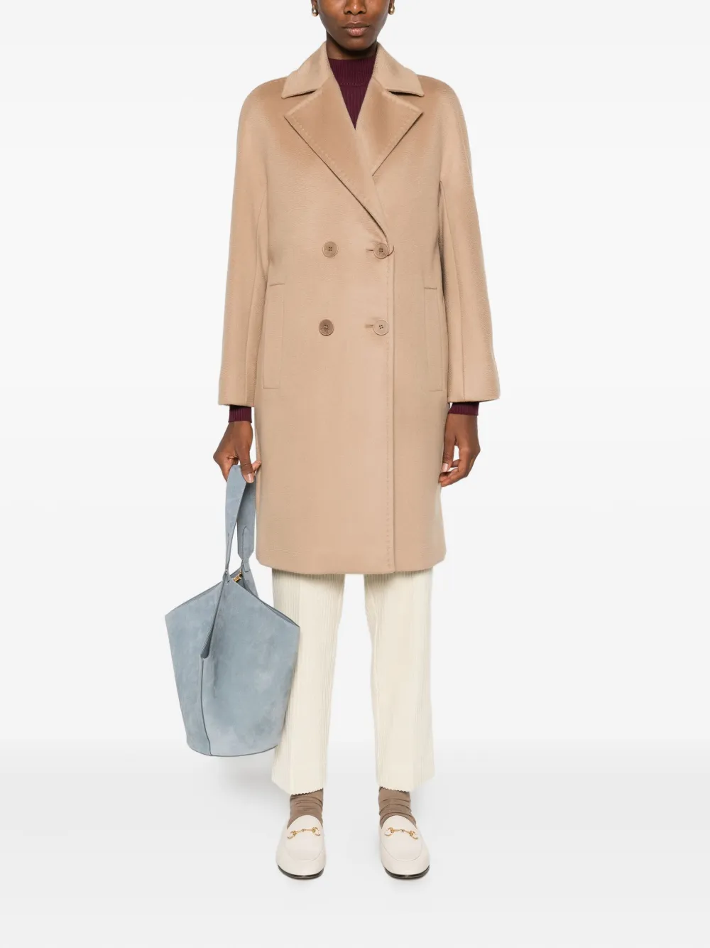 Max Mara Wollen jas met dubbele rij knopen Bruin