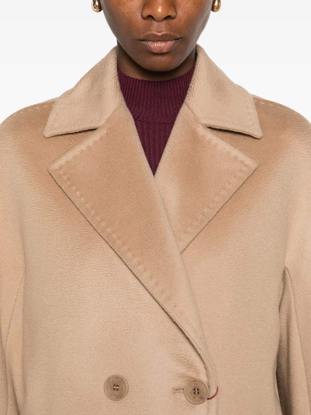 Max Mara Wollen jas met dubbele rij knopen Bruin