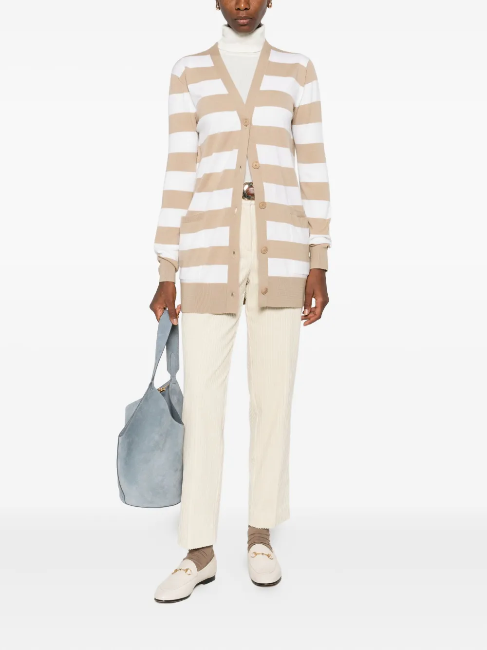 Max Mara Gestreept vest met knoopsluiting Beige