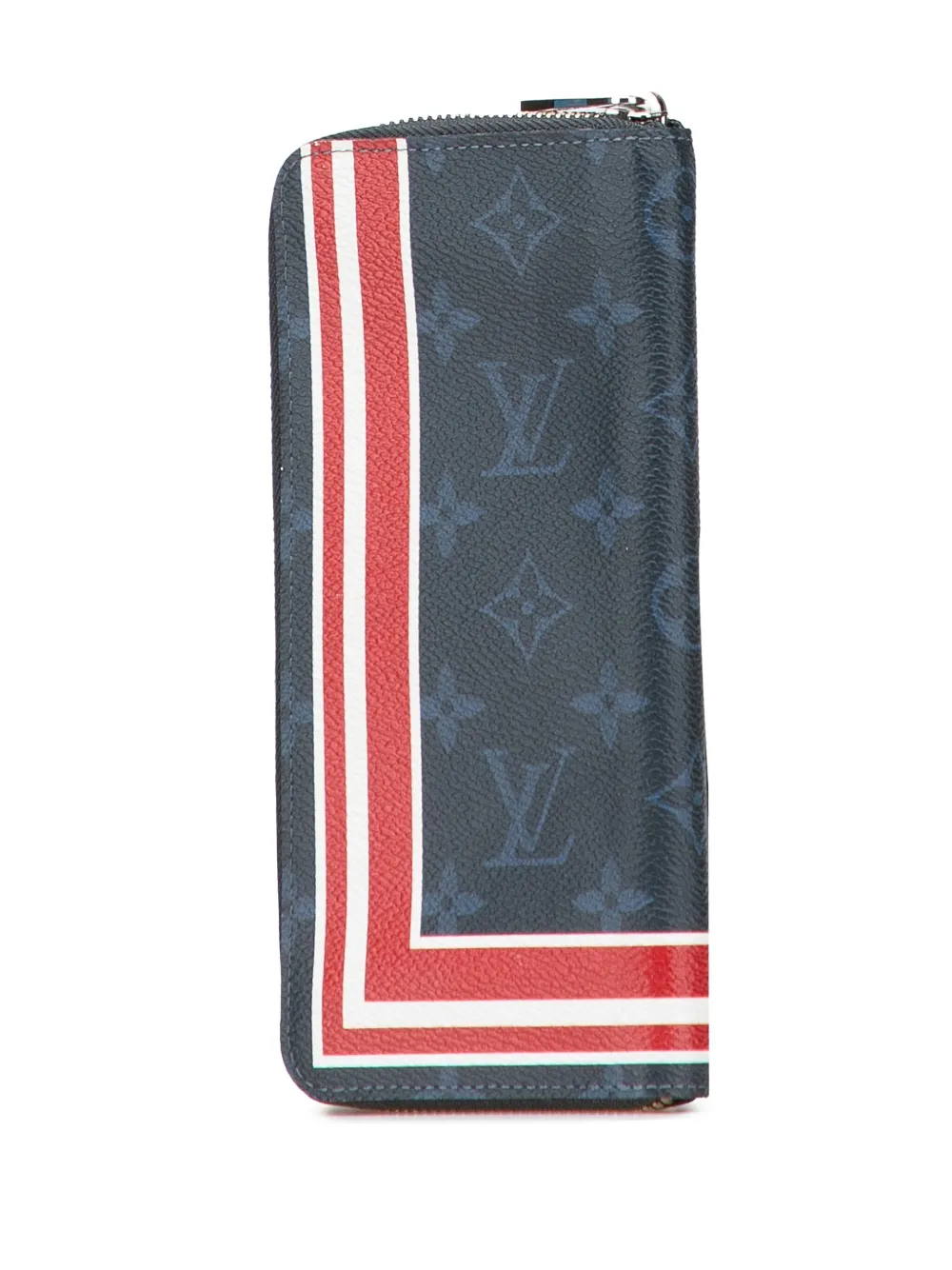 Pre-owned Louis Vuitton 2016 Monogram Cobalt Striped Vertical Zippy Wallet Long Wallets In Blue