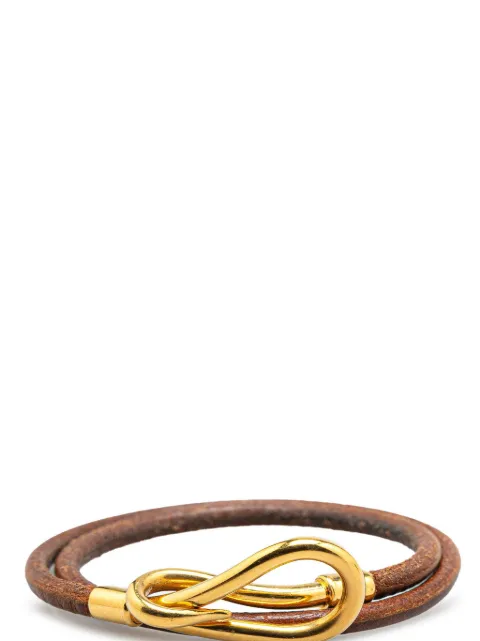 Hermès Pre-Owned 20th Century Gold Plated and Leather Jumbo Hook Double Tour Bracelet costume bracelet