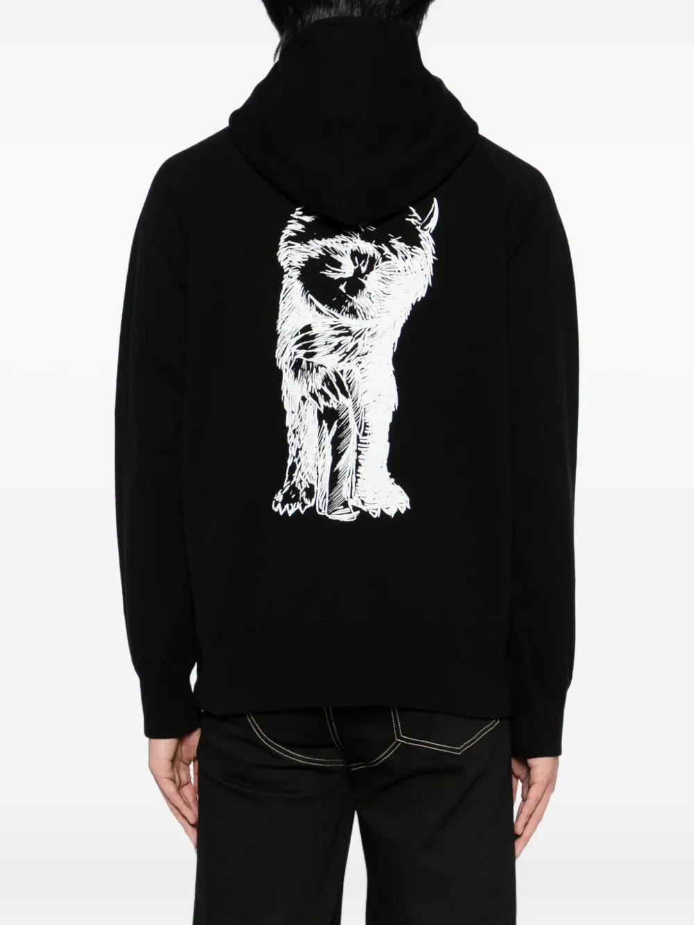 sacai slogan-embroidered hoodie Zwart