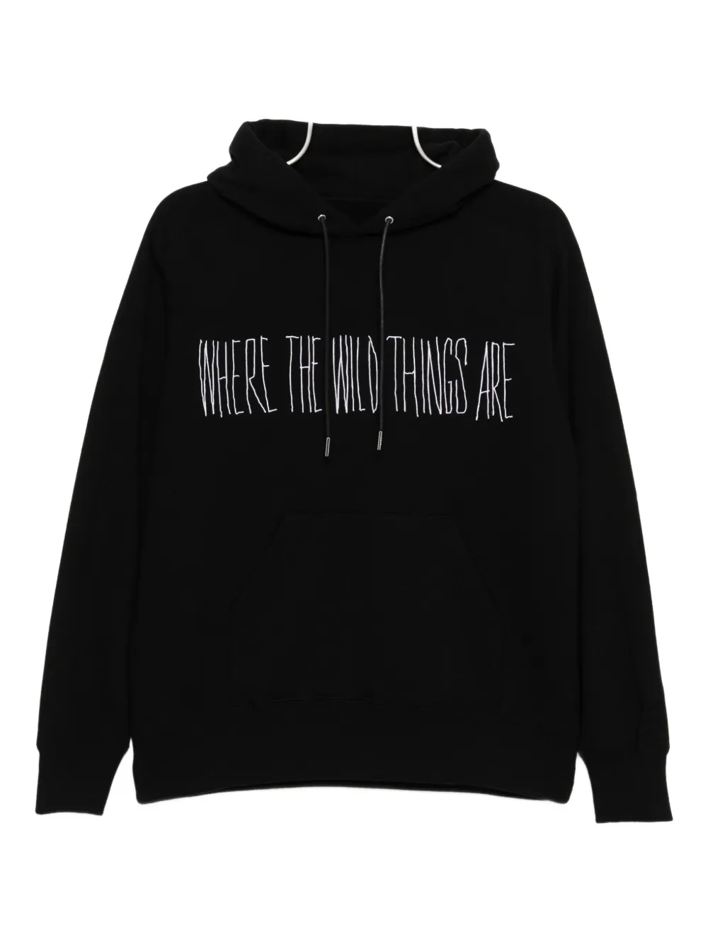 Sacai slogan-embroidered hoodie Zwart