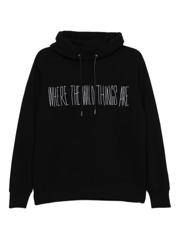 Sacai Slogan-embroidered Hoodie in Black