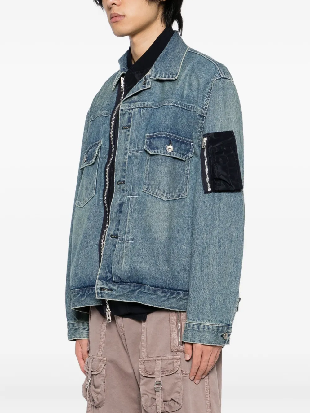 sacai twill denim jacket Blauw