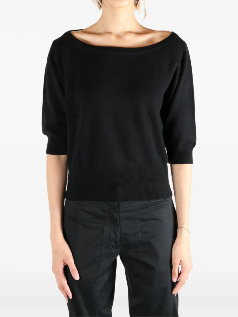 extreme cashmere n°422 boat-neck cashmere sweater Zwart