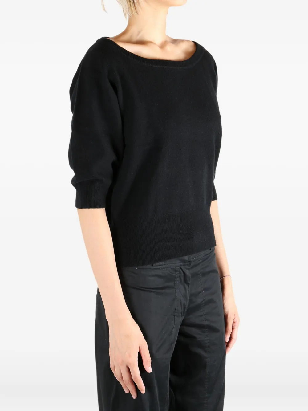 extreme cashmere n°422 boat-neck cashmere sweater Zwart
