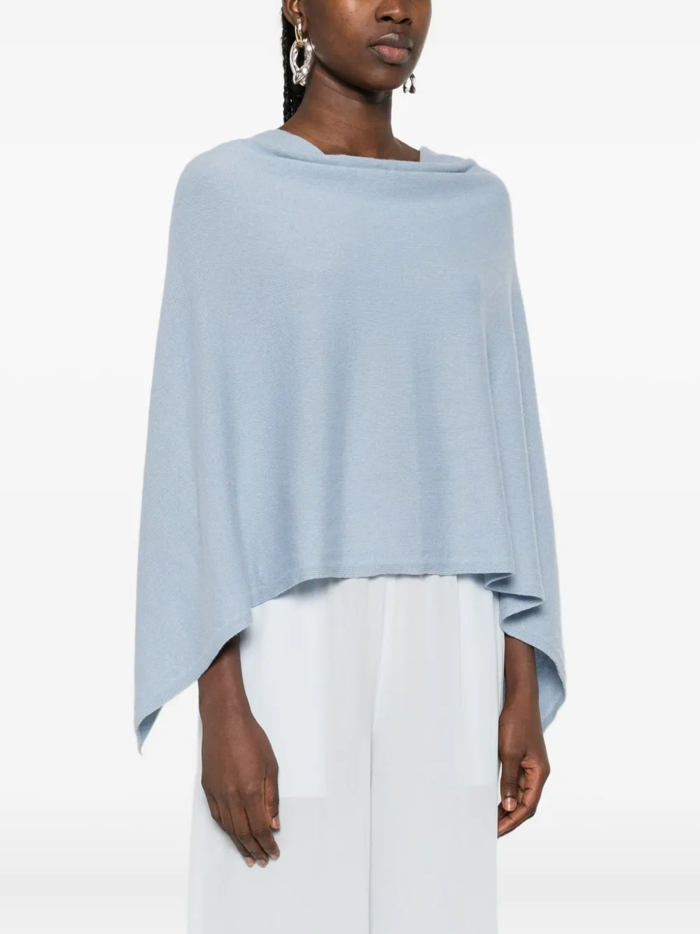 Eric Bompard cowl-neck cashmere short poncho Blauw