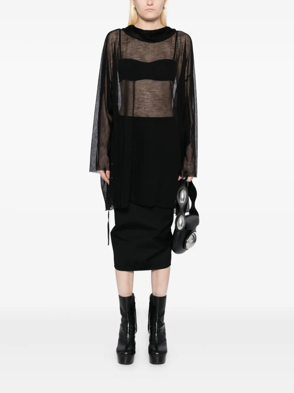 Rick Owens Concordians Hooded Top In Black