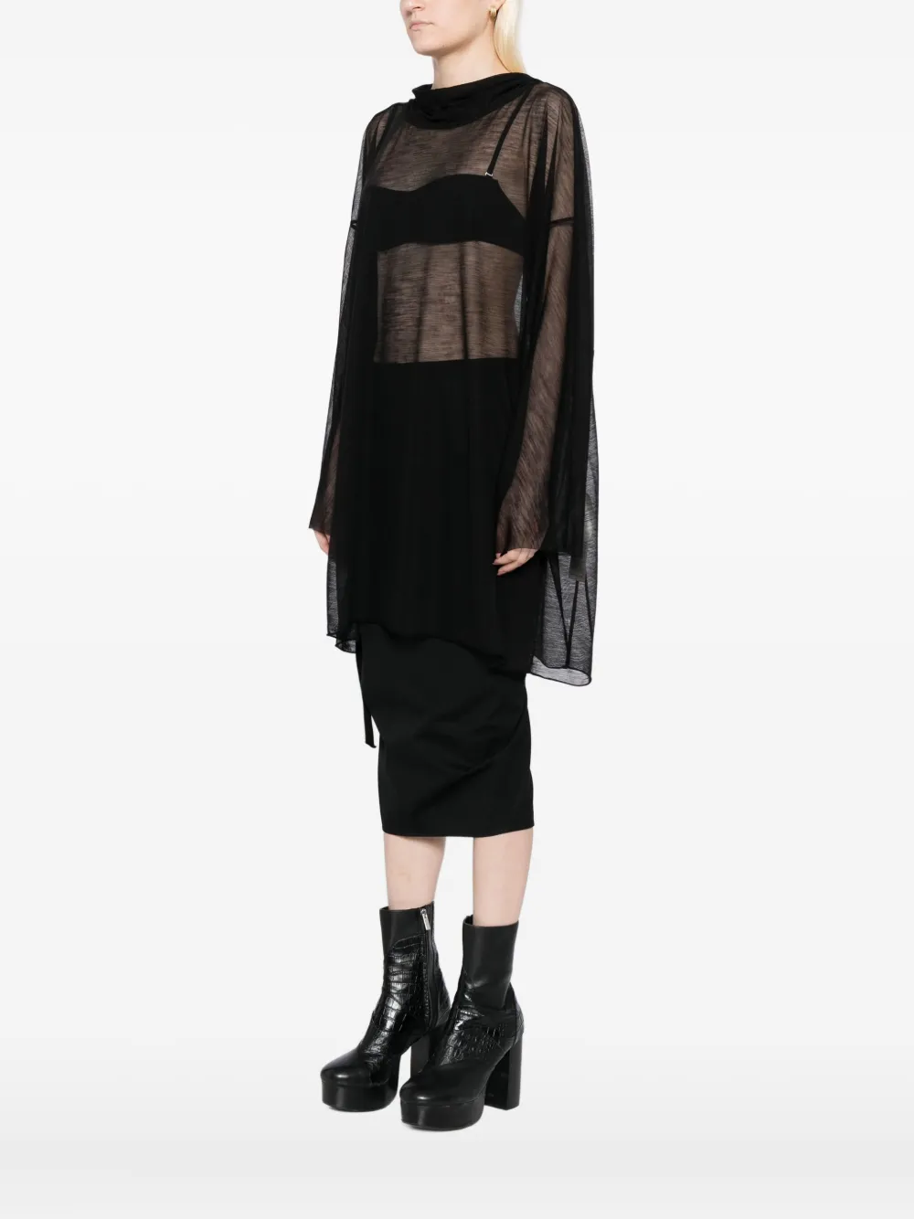 Rick Owens Concordians Hooded Top In Black