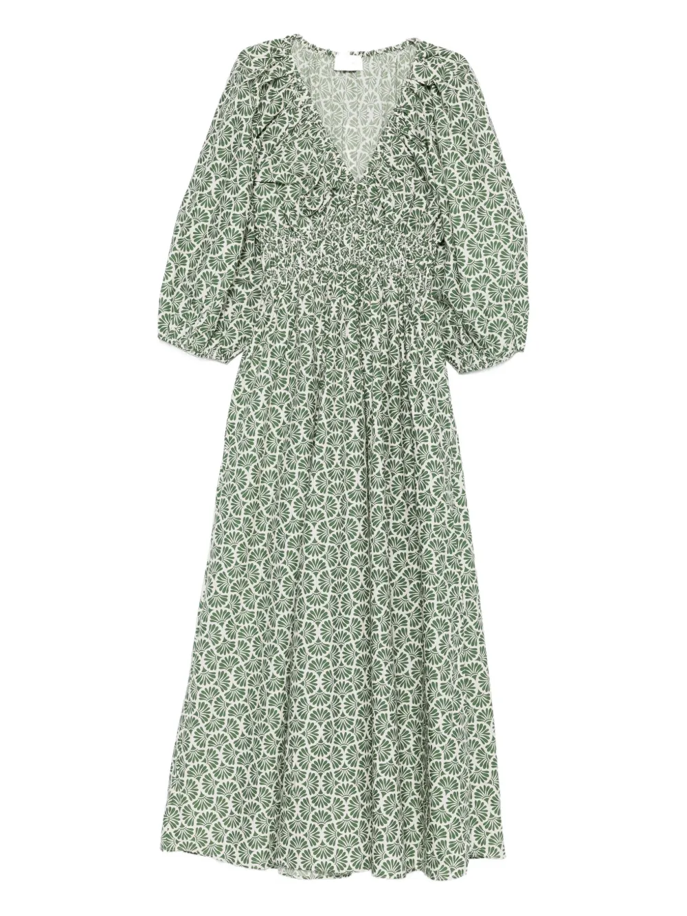 smocked floral-print dress