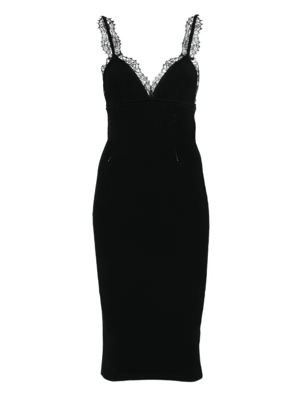 chinese dress ladies Lila Ribbed Modal Lace-Trim Mini Dress in Black