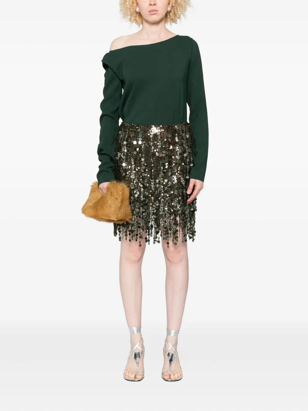 Blumarine sequin-embellished fringe mini skirt - Groen