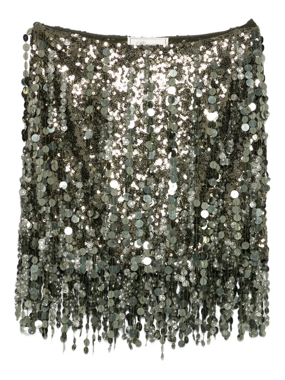 Blumarine Sequin-embellished Fringe Mini Skirt In Gray