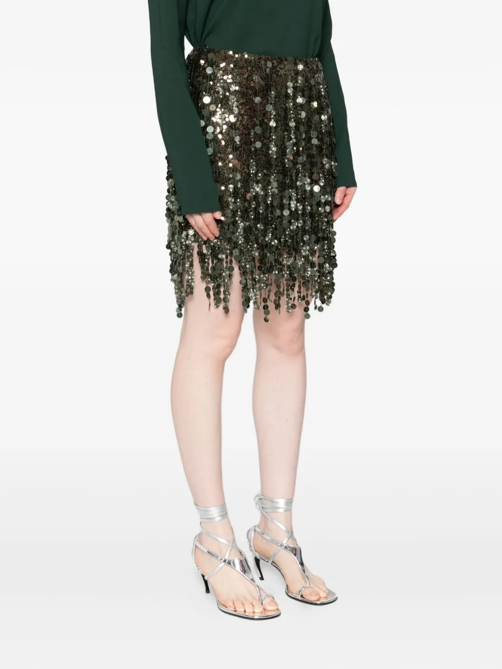 Blumarine Sequin-embellished Fringe Mini Skirt In Gray