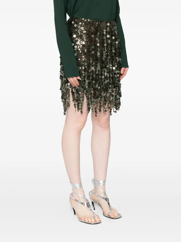 Blumarine sequin-embellished Fringe Mini Skirt Green FARFETCH IN