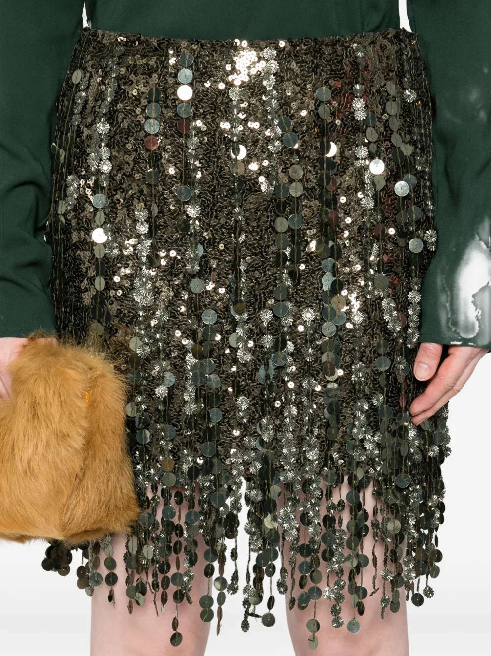 Blumarine Sequin-embellished Fringe Mini Skirt In Gray
