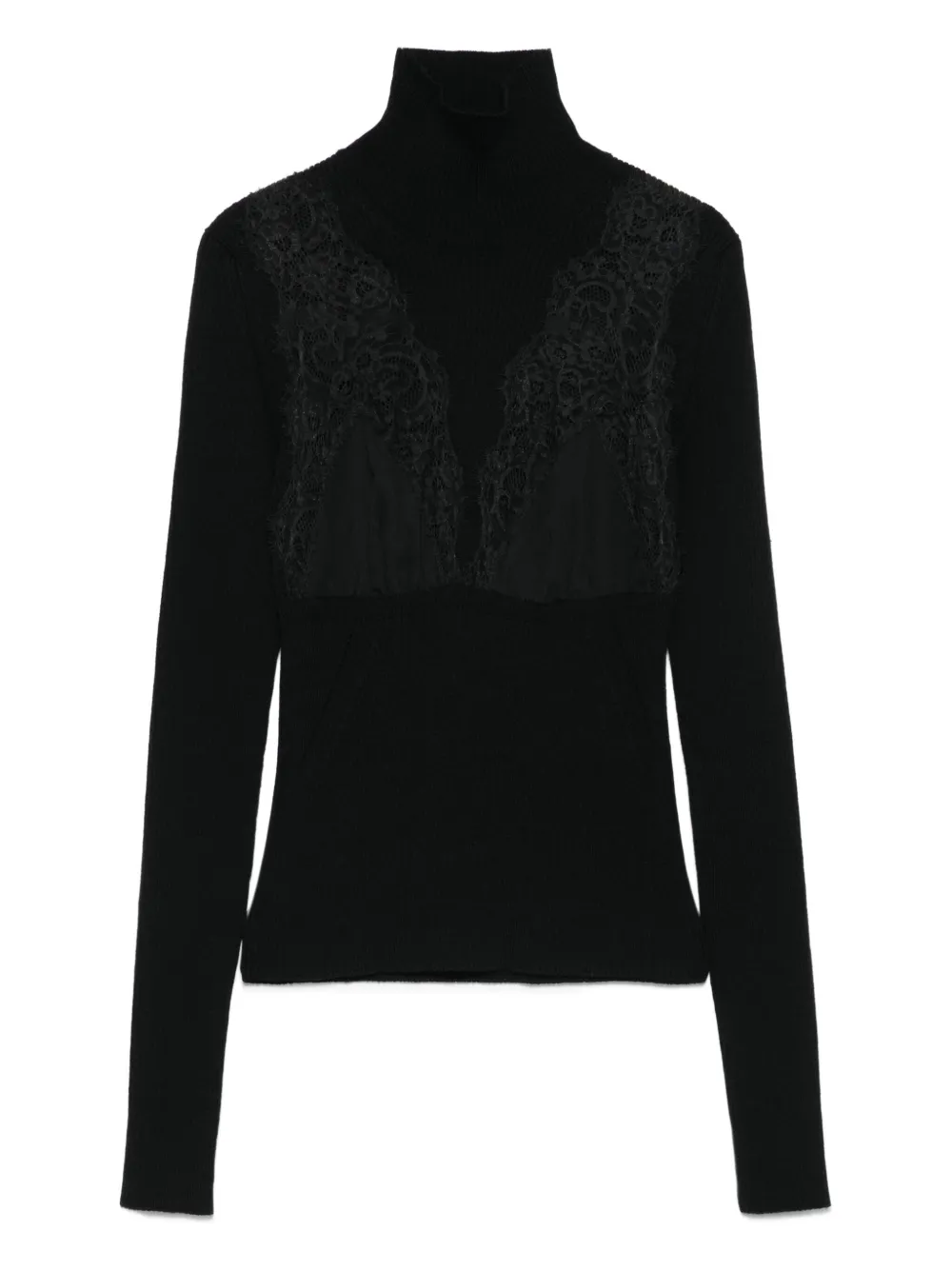 lace-insert turtleneck sweater