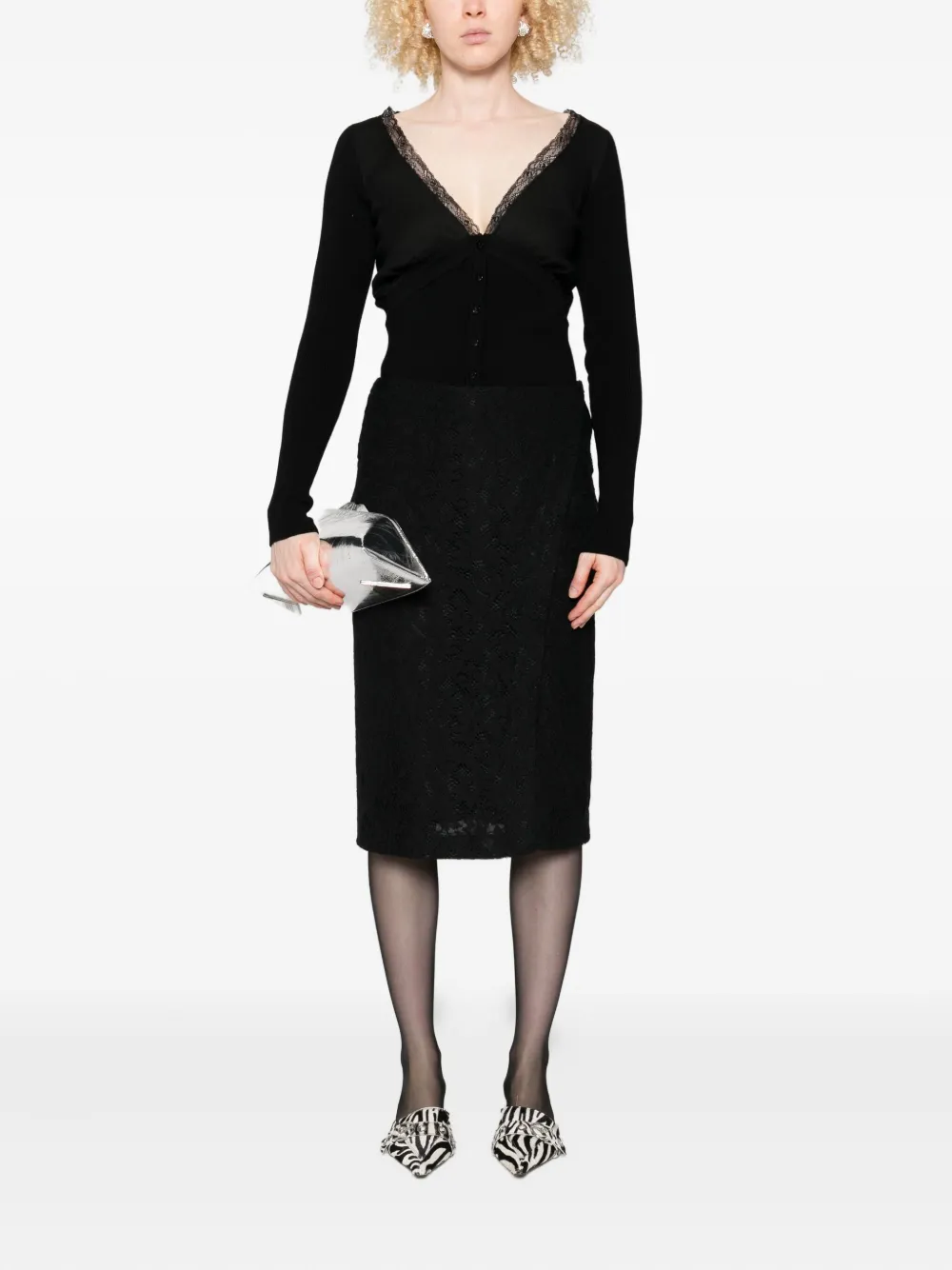 Blumarine lace-floral midi skirt - Zwart