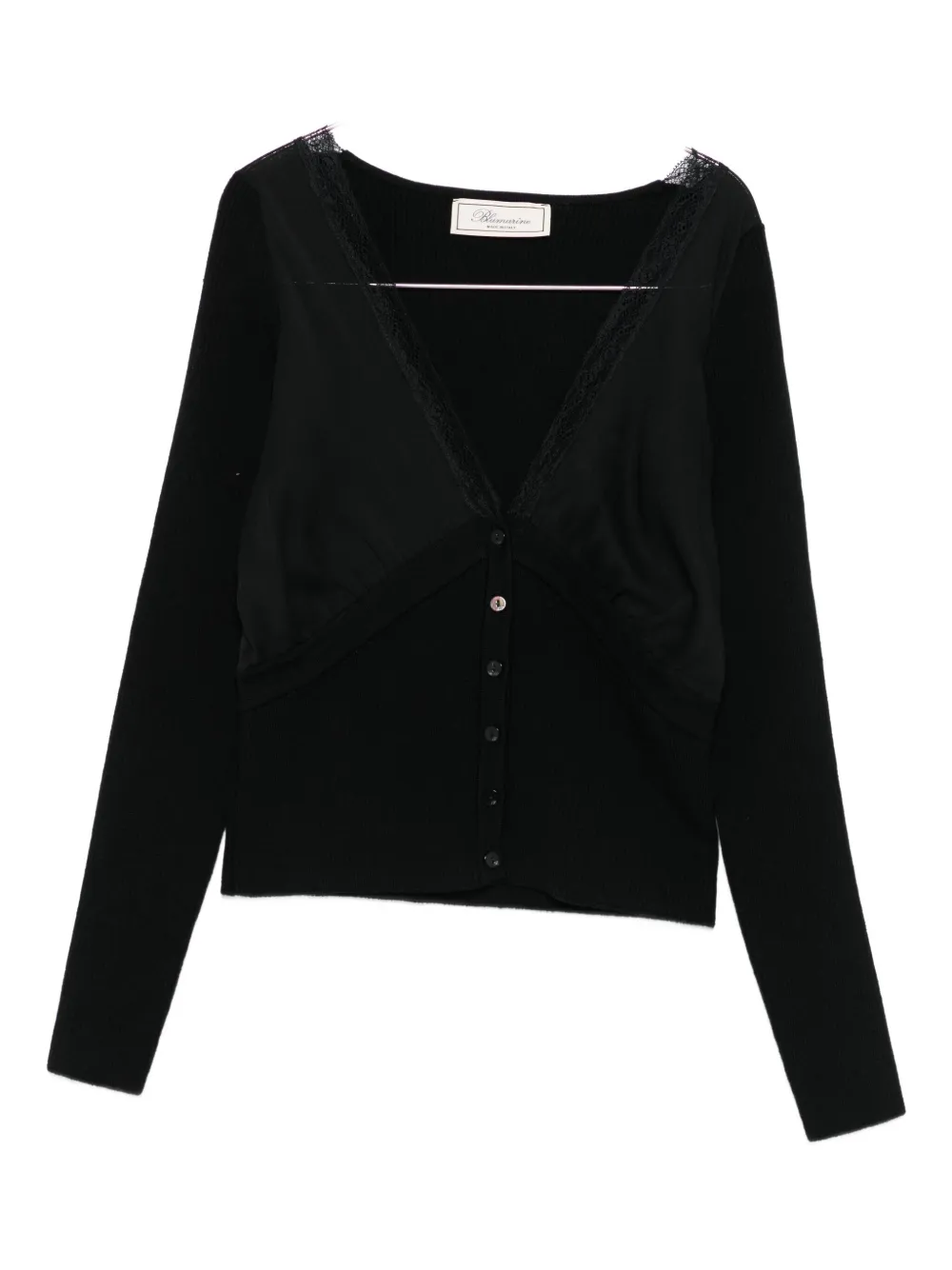 Blumarine Lace-trimmed Ribbed Cardigan In Black