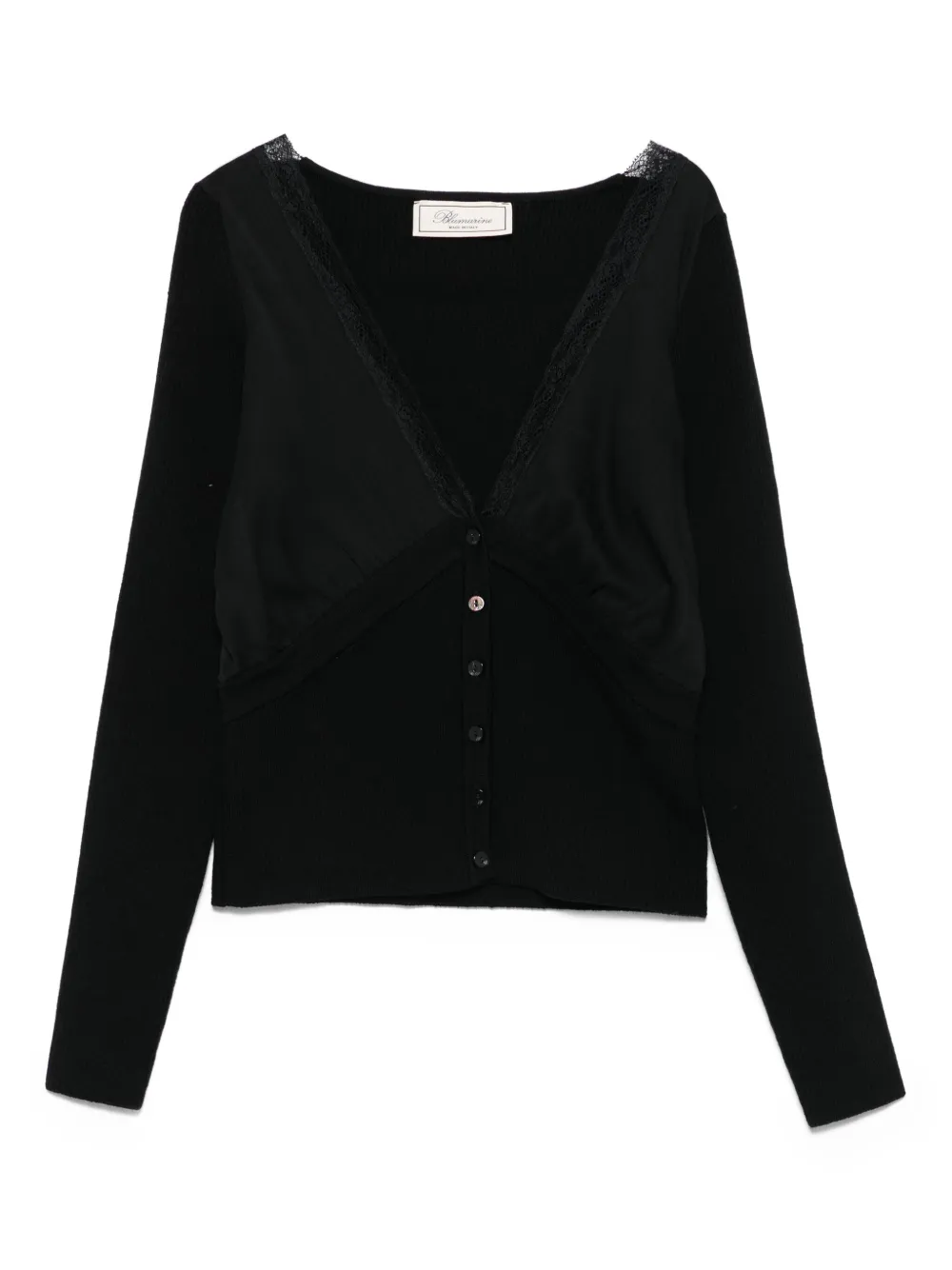 lace-trimmed ribbed cardigan