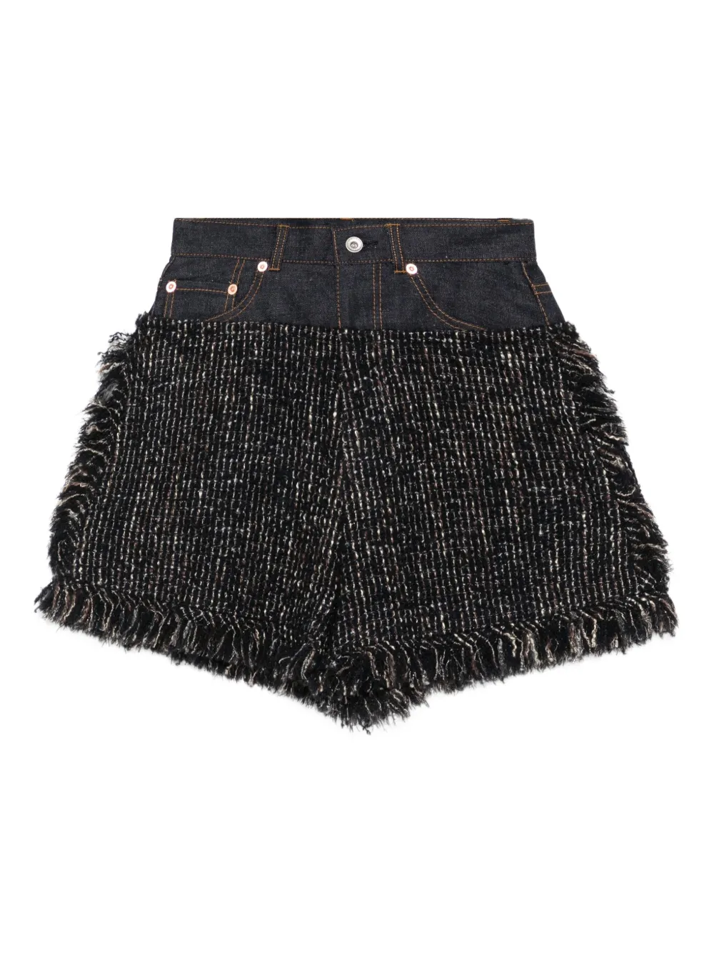 fringed tweed denim shorts