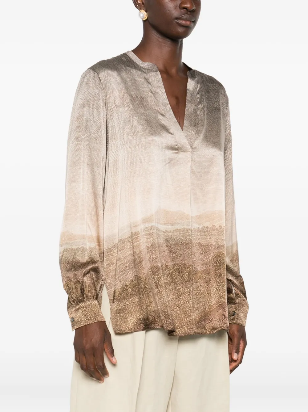 Pierre-Louis Mascia Adastrgum landscape-print silk top - Bruin