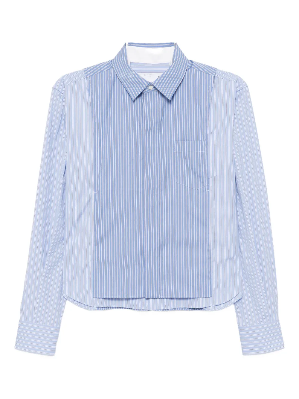 Sacai Stripe Overlay Poplin Button-up Shirt In Blue