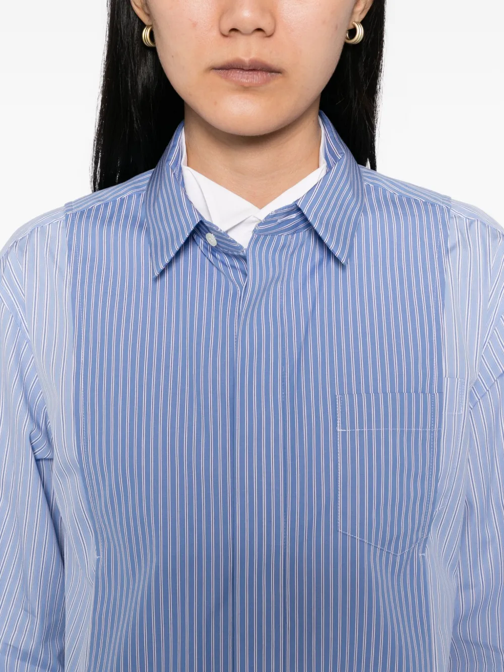 Sacai Stripe Overlay Poplin Button-up Shirt In Blue