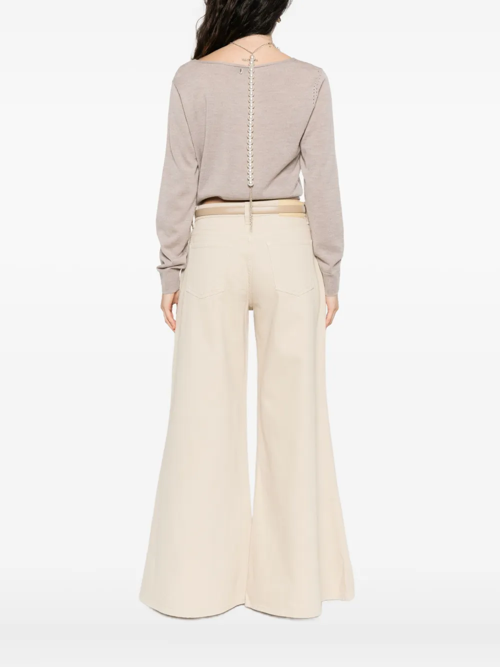 LIU JO Asymmetrische wollen trui met V-hals Beige