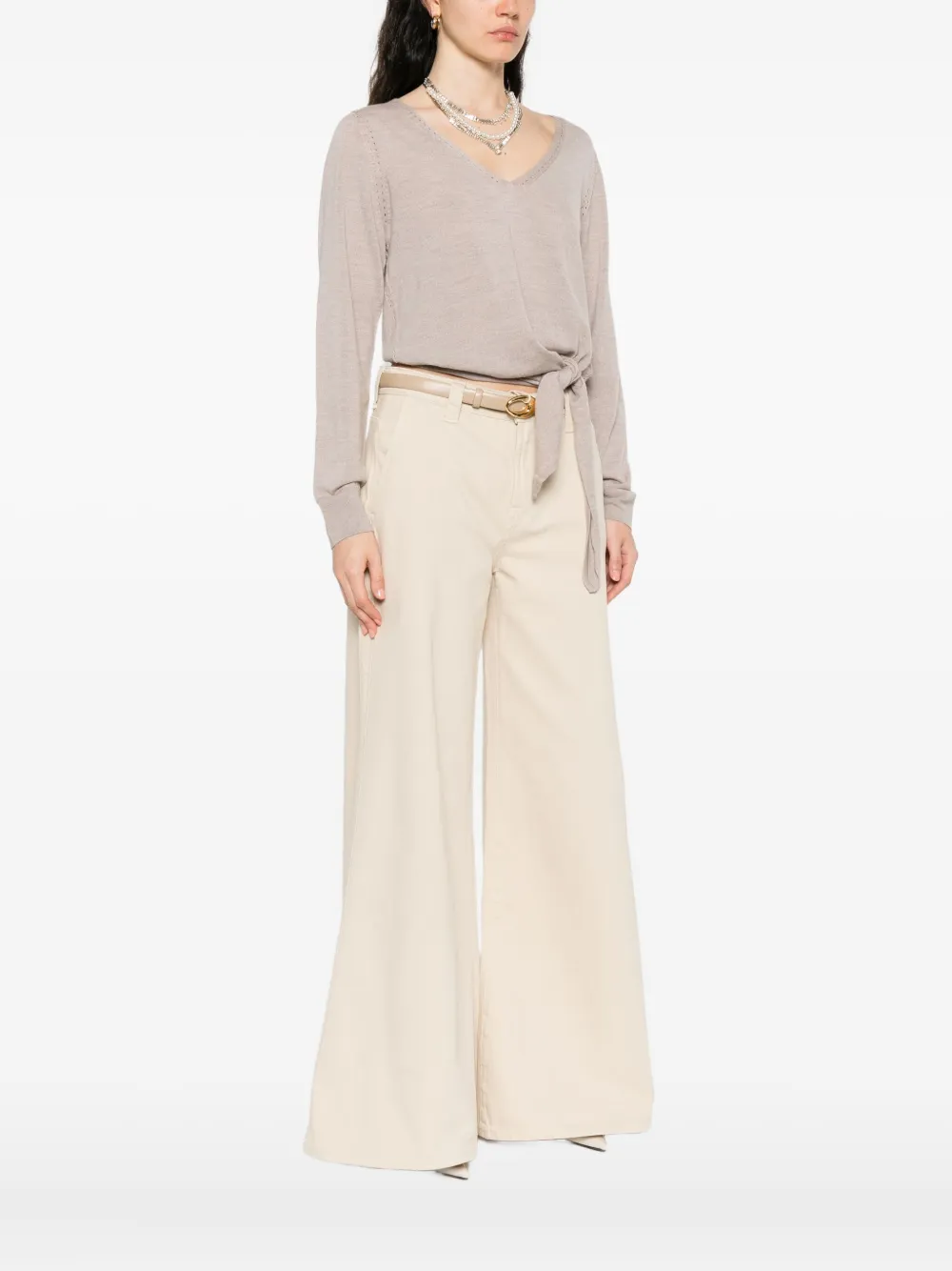 LIU JO Asymmetrische wollen trui met V-hals Beige