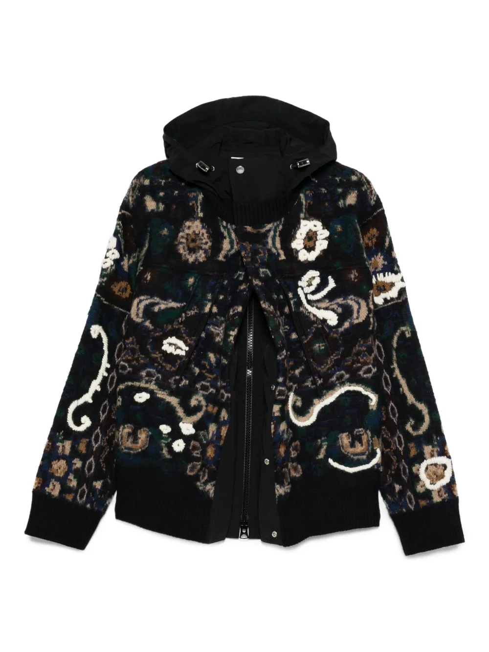 Sacai Jack met capuchon en bloemenpatroon Blauw