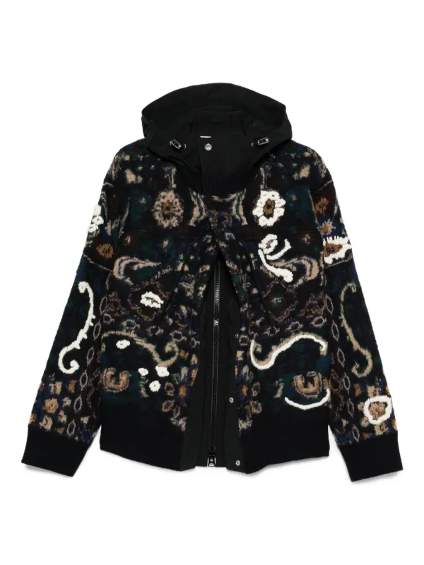 sacai Aライン　ミリタリーフーデッドジャケット 1723 コットン　麻 Sacai フローラル フーデッドジャケット | ブルー | FARFETCH JP