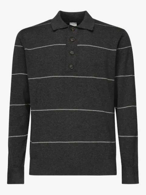 Eleventy striped long-sleeve polo shirt