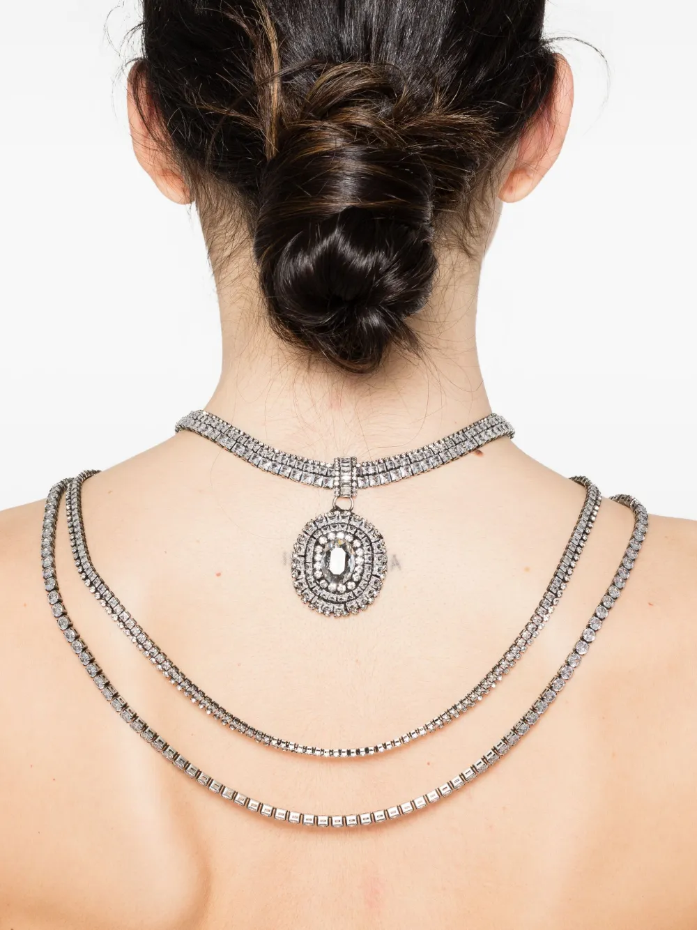 Ermanno Scervino crystal-embellished pendant necklace - Zilver
