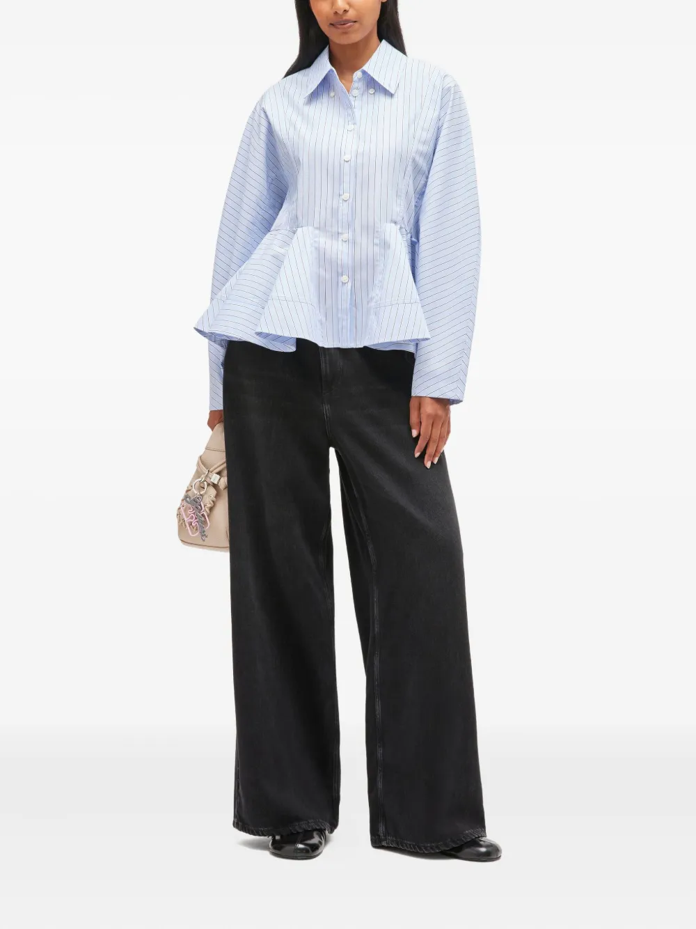 GANNI stripe peplum cotton shirt - Blauw
