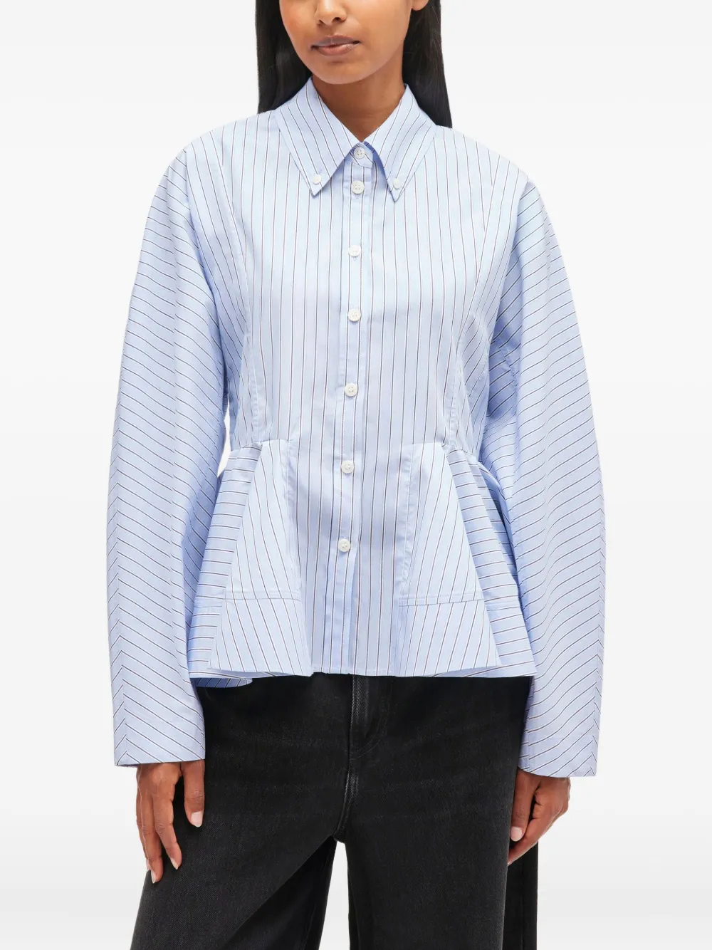 GANNI stripe peplum cotton shirt Blauw