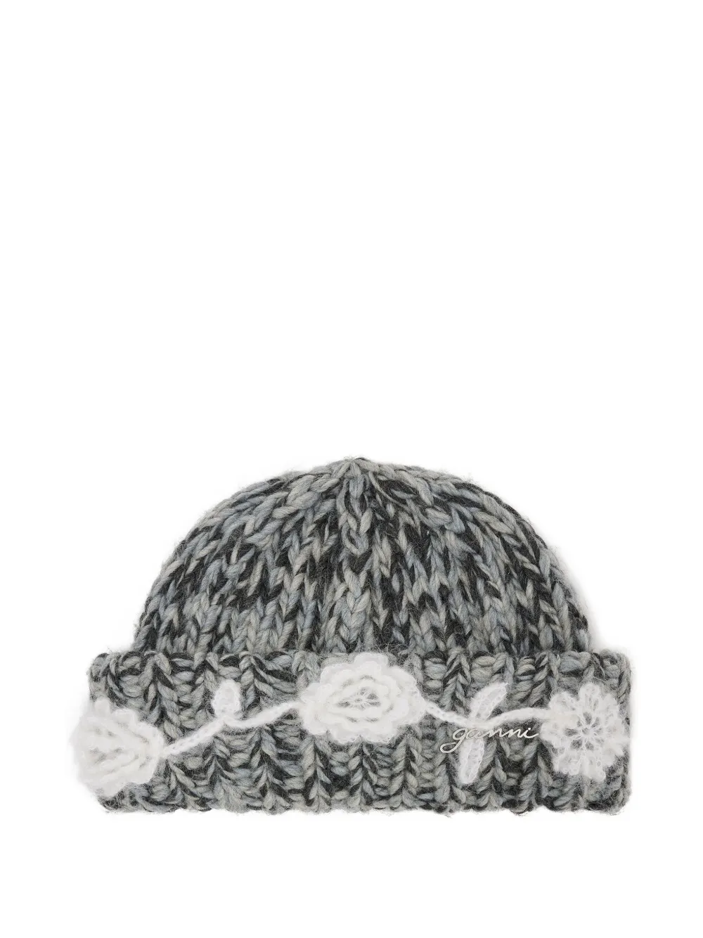 GANNI crochet-flower beanie | Grey | Image 1