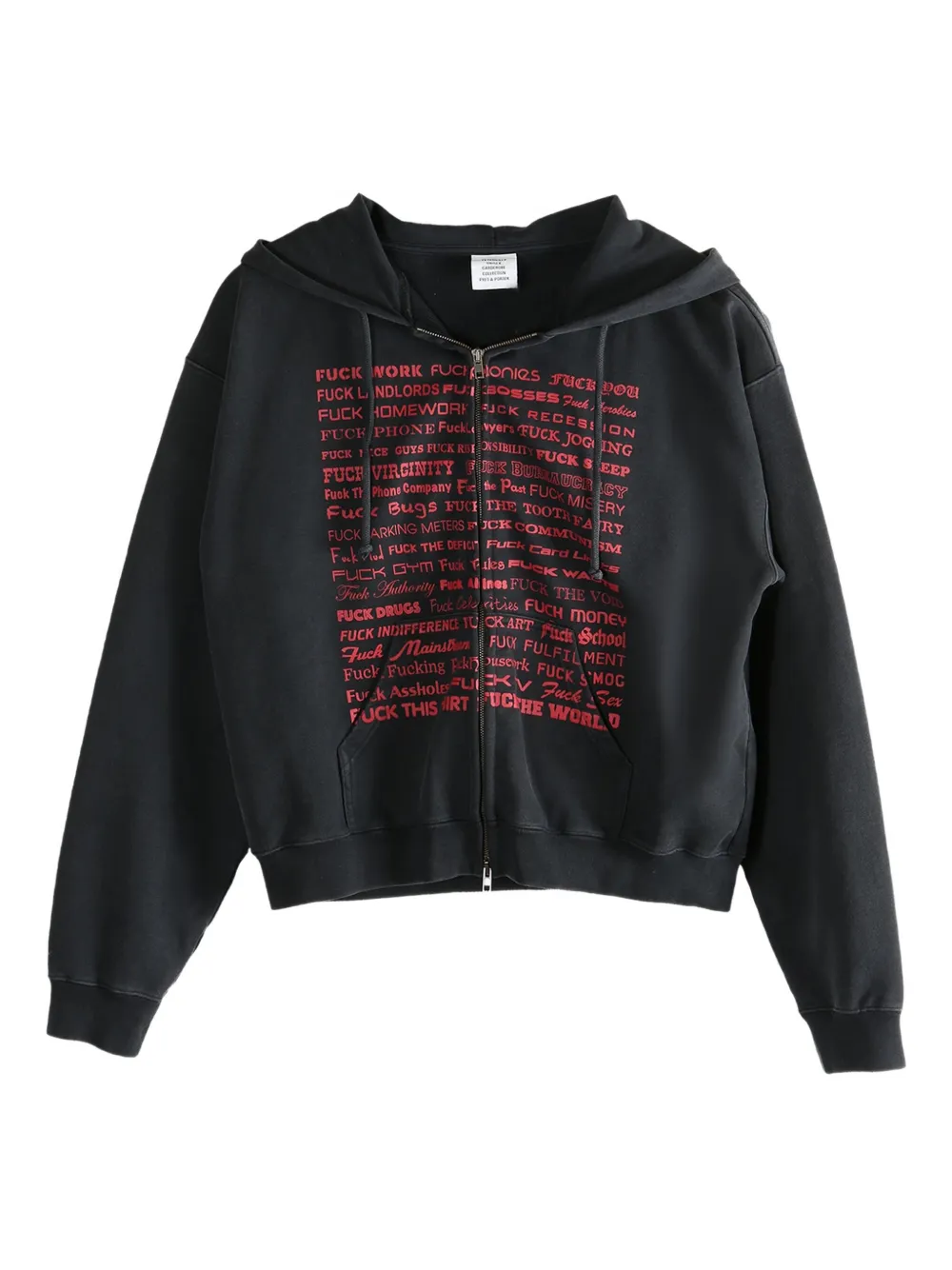 VETEMENTS text-print zip-up hoodie Zwart