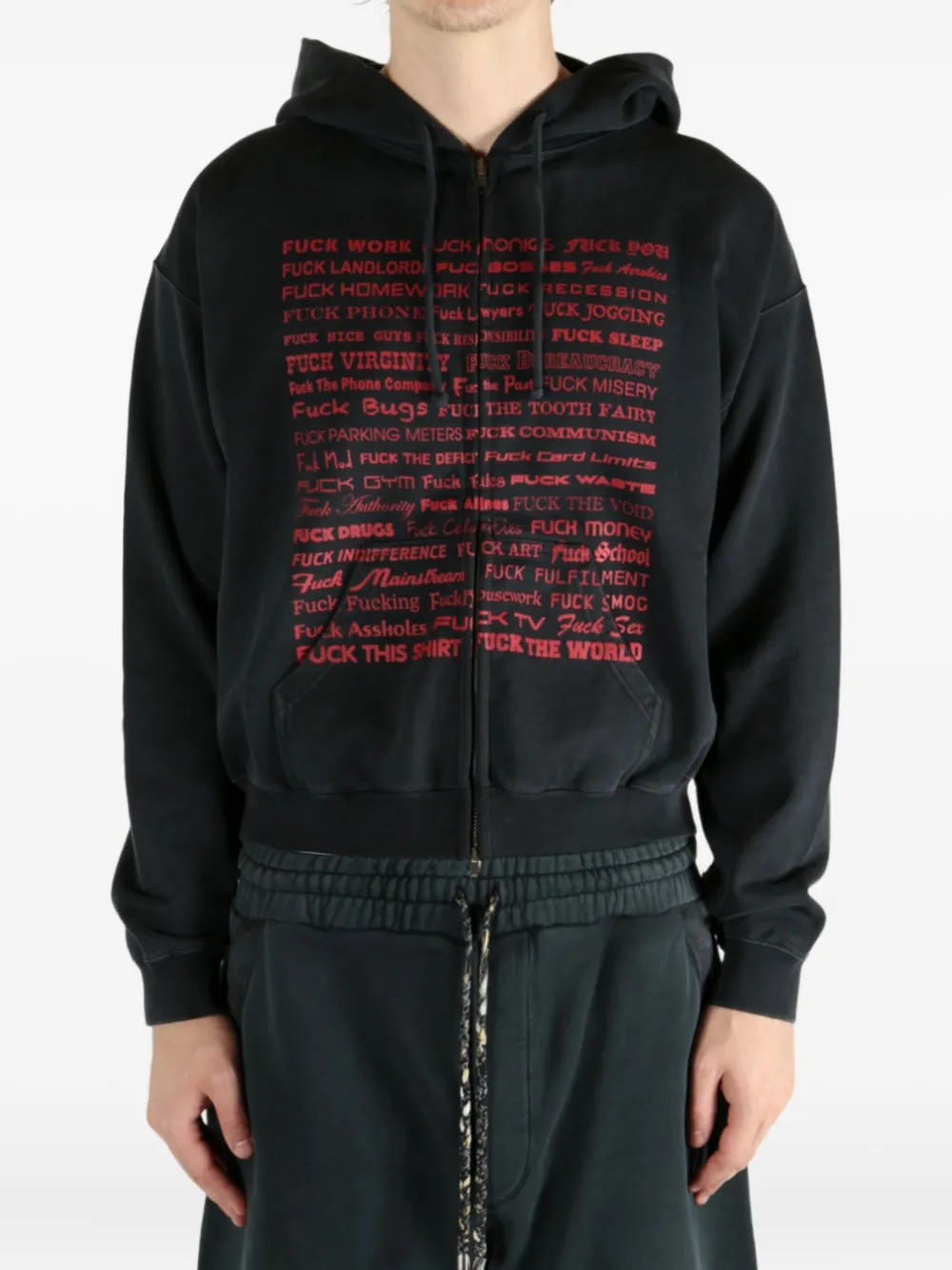 VETEMENTS text-print zip-up hoodie Zwart