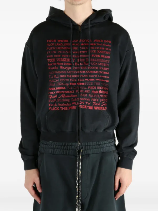 トップス vetements hoodie VETEMENTS text-print zip-up Hoodie | Black | FARFETCH