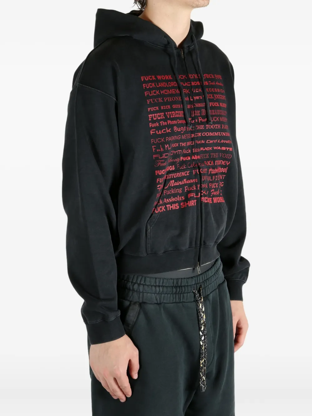 VETEMENTS text-print zip-up hoodie Zwart