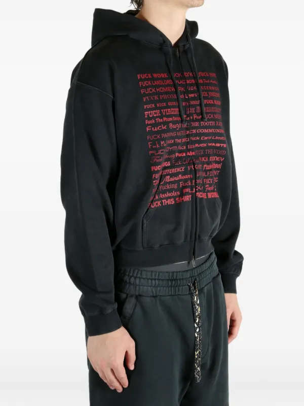VETEMENTS text-print zip-up Hoodie | Black | FARFETCH