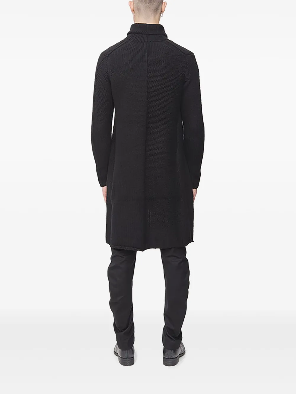 Devoa Roll-neck Knitted Cardigan In Black