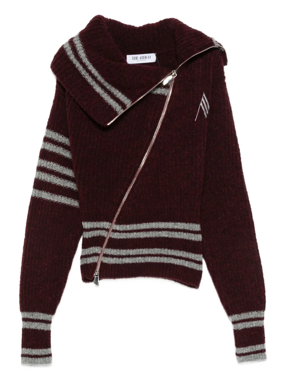 striped zip-front cardigan
